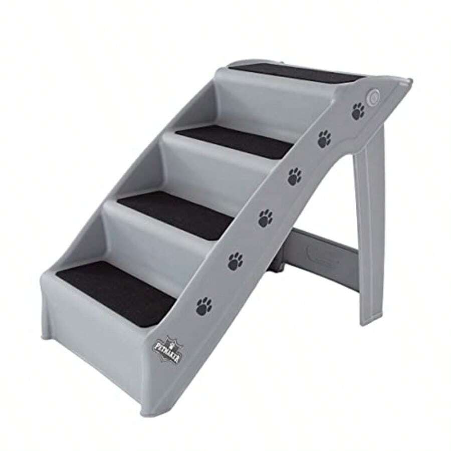 Petmaker Escaleras plegables de plástico para mascotas para interiores o exteriores diseño de 4 escalones con características de  integradas gris 23" de largo x 15 de ancho x 19" de alto - Gris - Ver 1