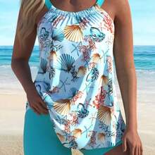 Free-Ship-Random Women's Plus Size Tankini Swimsuit Set - Royal Blue - View 2