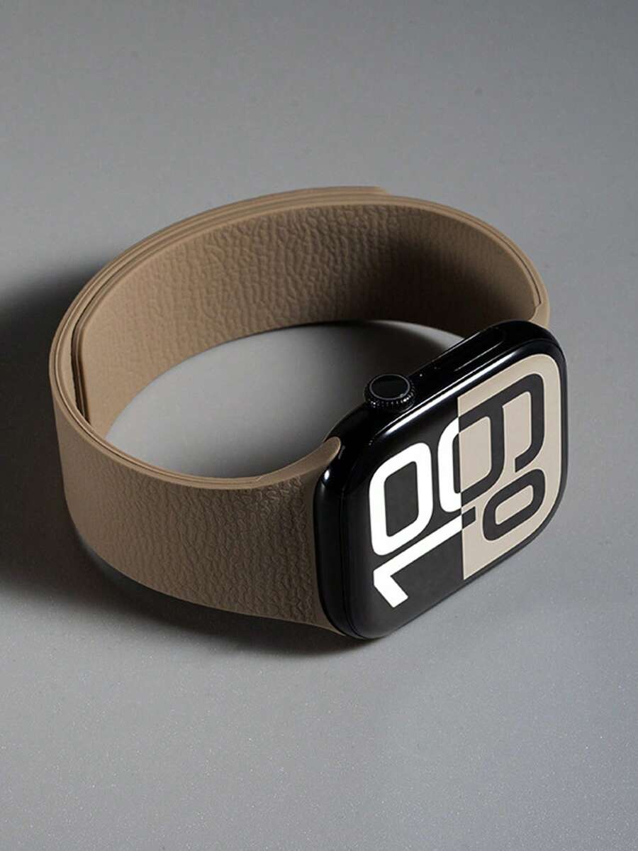 1pc Unisex Litchi Texture Silicone Magnetic Watch Band, Compatible With Apple Watch 42mm, 38mm, 40mm, 41mm, 44mm, 45mm, 46mm, 49mm, Fashionable Smart Watch Replacement Strap For Series Ultra2, Ultra SE2, SE 11, 10, 9, 8, 7, 6, 5, 4, 3, 2, 1 - Apricot - View 1