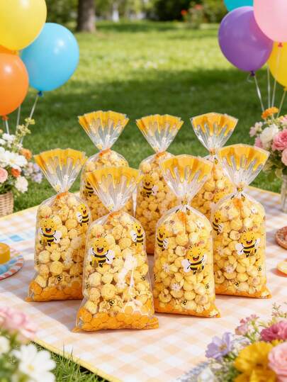 50 piezas Bolsas de regalo con tema de abeja con cordón dorado, bolsas de recuerdo para fiestas infantiles, adecuadas para baby shower, boda, aniversario, fiesta con tema de abeja, baby shower, embalaje de regalo de baby shower
