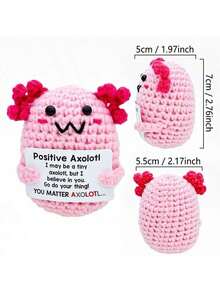 1件 积极迷你 - 嘴巴蝾螈吊坠伙伴 - 钩针玩偶，积极钩针动物礼物，毛绒玩具，缓解焦虑和压力。 - 彩色 - 查看 3