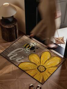 1 pieza Felpudo de bienvenida con patrón de abeja y flor "Hola", estilo minimalista gráfico amarillo de felpa corta de secado rápido y antideslizante, lavable, adecuado para cocina, baño, comedor, pasillo, fiesta, reunión, Año Nuevo, todas las estaciones, decoración de patio - 1PC - Ver 8