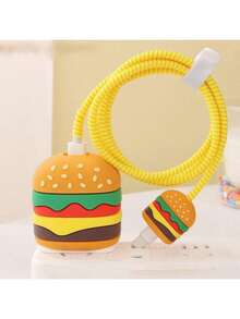 4pcs Cartoon Cute Hamburger & Apple Design Protective Case Compatible With IPhone Charger & Cable, Suitable For 18/20W Apple Charger And Data Cable, Tidy Cable Management, Anti-Collision, Anti-Scratch, Anti-Dirt - Yellow - View 2
