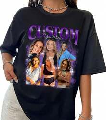 Custom Bootleg Rap Tee Shirts, Personalized Your Photos Vintage Shirt, Custom Girlfriend Tee For Valentines Day. For Women,Valentine Outfits For Women,Tops De Mujer, Vacation Outfits Women, Clothes Women,Vintage Summer Outfits For Women, Track Suit For Her. A Perfect Valentine's Day Gift For Your Loved One! - 黑色4 - 查看 1