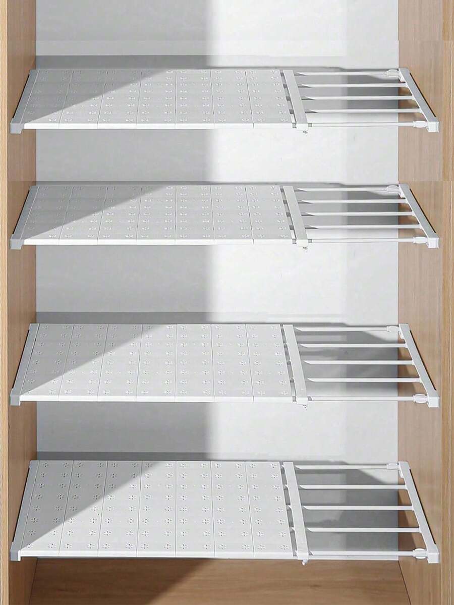 2026 Adjustable Storage Rack - Expandable Wardrobe Organizer Without Drilling, With Adjustable Shelves And Dividers, Thickened Plastic White/Brown/Pink, Space Saving For Dorm, Closet, Bathroom, Kitchen Cabinet Storage - Easy Installation, No Tools Assembly, Closet Organizer, Clothing Rack, Wardrobe Shelving System, Dorm Organization, Modular Design, Sturdy Structure, College Student Home Storage, Shelf Divider