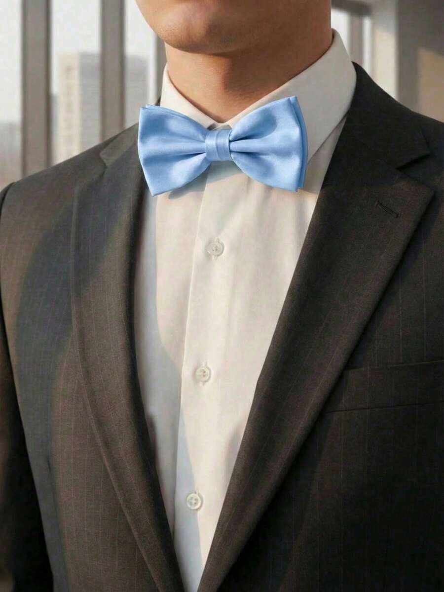 1件男士时尚亮面纯色领结，适合婚礼、庆典和日常聚会。 - 天藍色 - 查看 1