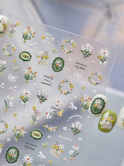 1 Piece Of 5D Soft Relief Embossed Nail Sticker, Cute Colored Daisy Self-Adhesive Sliding Nail Sticker, DIY Nail Sticker, Art Nail Sticker, Nail Sticker