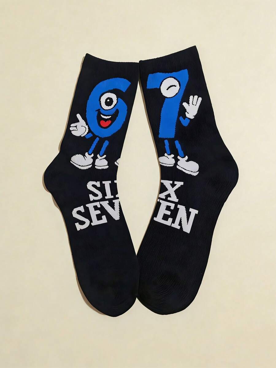 1 Pair Women's Spring/Summer Number 67 Cartoon Casual Minimalist Mid-Calf Socks - Multicolor - View 1
