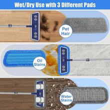 Mops For Floor Cleaning - Dust Mop For Hardwood Floors With 55" Adjustable Handle 3 Thickened Washable Pads - Wet Dry Mopping For Pet Hairs Walls Tile Wood Laminate Home Kitchen - Dark Blue - 查看 4
