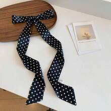 Korean Long Black And White Polka Dot Silk Scarf, Spring And Summer New Neck Scarf, Decorative Versatile Temperament With Shirt Streamer - 白色 - 查看 6