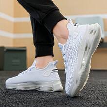1 Pair Men's Breathable Knit Athletic Shoes - Casual Lace-Up Sneakers With Cushion, Anti-Slip PVC Outsole, Fabric Upper, Lining And Insole, Synthetic Sole, Solid Color, Suitable For All Seasons - 白色 - 查看 7