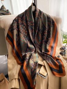 1pc Smooth Silk-Like Cashew Pattern Printed 43-Inch Square Scarf, Suitable For Holidays, Outings And Daily Wear - Green - View 8