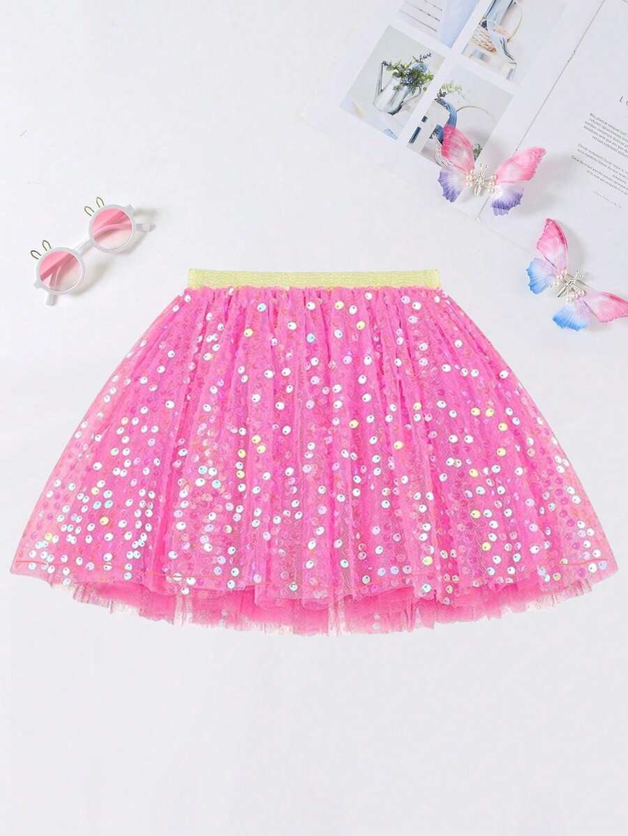 Girls Sparkle Sequin Skirt, New Fashion Children's Clothing, Stylish Dance Short Tulle Skirt