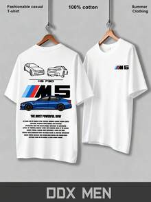 Casual Men's T-Shirt Made Of Pure Cotton, Loose And Comfortable Fit, M5 F90 Car Graphic T-Shirt, Streetwear, Casual Sportswear, Suitable For Everyday Wear, Machine Washable, Summer Clothing. - 白色 - 查看 2