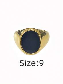 1 pieza Anillo de hombre minimalista casual ovalado, redondo, con diamante de imitación negros, hecho de acero inoxidable 316, chapado en oro de 18K por dentro y por fuera, impermeable e hipoalergénico, adecuado para hombres con estilo minimalista clásico - Anillos ovalados/redondos para hombre - Ver 42