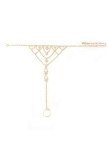 1pc Silver-Plated Crystal Birthstone Anklet Set, Synthetic Bohemian Multi-Layer Tassel Anklet, Zinc Alloy Foot Jewelry Suitable For Women To Wear On Halloween, Festivals, Music Festivals - Multicolor - View 2