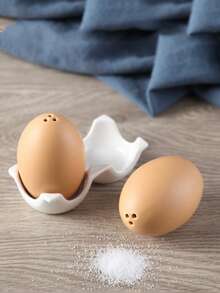 New Egg-Shaped Ceramic Seasoning Jar, Creative Ceramic Condiment Bottle For Kitchen And Dining, Spice, Salt, Pepper Shaker - Multicolor - View 3