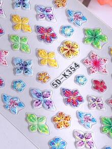 2pcs 5D Colorful Hibiscus Flower Lily Floral Spring Embossed Nail Sticker Mixed Design Fashion Spring Summer Flower Self Adhesive Nail Decals For Salon DIY Design Relief Manicure Accessories - Multicolor - View 5