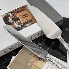 WINON 2pcs Rose Design Fashion Cake Knife & Spatula Set, Pie Dessert Party Service Set, Suitable For Stylish Wedding, Engagement, Anniversary, Birthday Parties - Silver - View 4