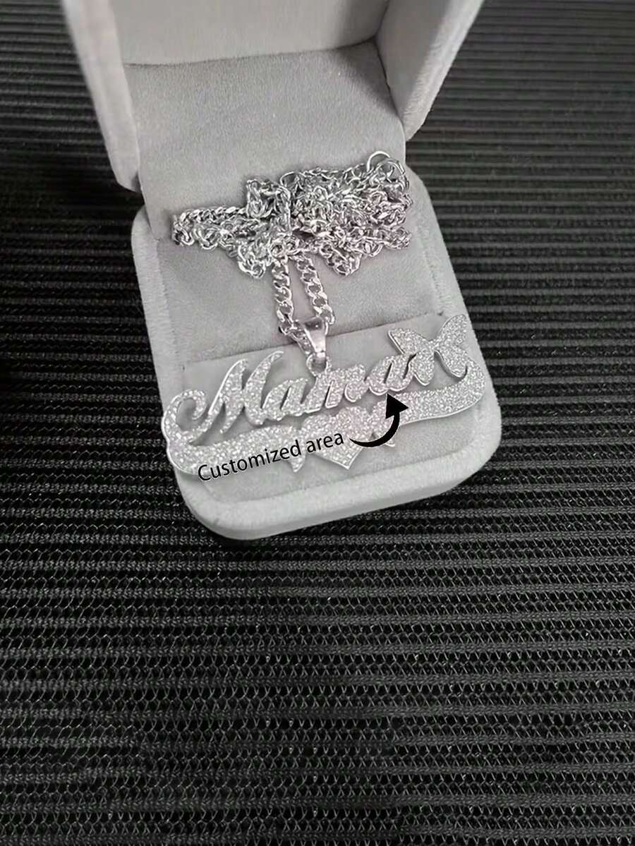 1PC Customized 316L Stainless Steel Name Necklace, Bohemian Style Custom Atomized Letter Pendant, Thick Cuban Chain, Men's And Women's Jewelry, Perfect For Weddings, Thanksgiving, Christmas Gifts ﻿ - Style 22 - View 1