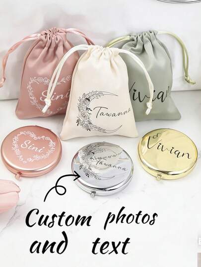 Gương trang điểm mini tùy chỉnh, gương trang điểm gấp gọn cầm tay cá nhân hóa, gương trang điểm nhỏ gọn có thể tùy chỉnh tên và họa tiết, gương bỏ túi cho nữ, quà cảm ơn phù dâu, quà cưới, unisex, đồ dùng đám cưới, có thể bỏ vào túi quần hoặc túi xách, thích hợp cho ký túc xá, du lịch và sử dụng trên bàn làm việc.