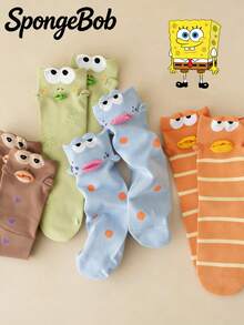 SpongeBob SquarePants 4 双趣味表情船袜，3D 嘴唇图案休闲袜，适合上学和街头穿着 - 彩色 - 查看 2