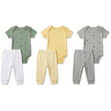 Baby Layette Kit 6 Pieces Bodysuit + Footed Pants 100% Cotton Newborn To Large – Boy, Girl And Unisex – Newborn Maternity Clothes - Assorted Colors Plain And Patterned - Unisex - View 6