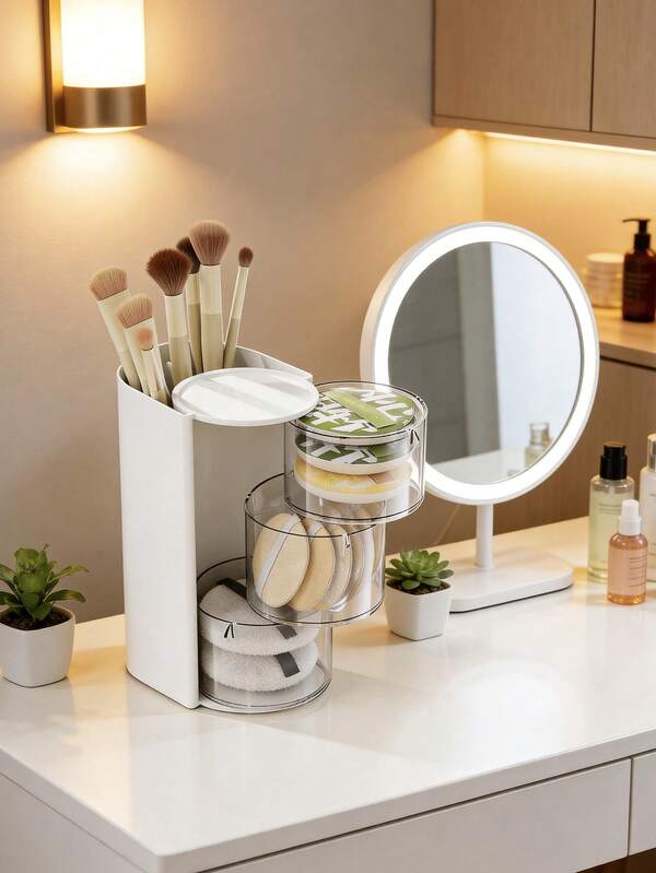 1 pieza Organizador giratorio para joyas, adecuado para collares, aretes, pulseras, anillos, brochas de maquillaje, pasadores de cabello y otros accesorios