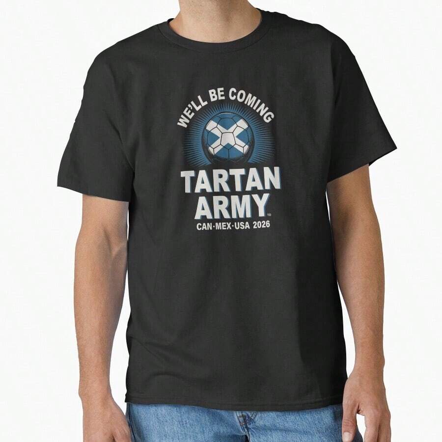 We'll Be Coming Scotland 2026 Tartan Army Classic T-Shirt - Negro - Ver 1