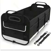 Black And Red Car Trunk Organizer, Heavy-Duty Foldable 95-Liter Capacity, Car Trunk Storage Bag With 4 Compartments And Adjustable Shoulder Straps, Perfect For Travel, Camping, Shopping, And Is Ideal For SUVs, Trucks, Cars, SUVs, And Minivans. - Black and White - View 15