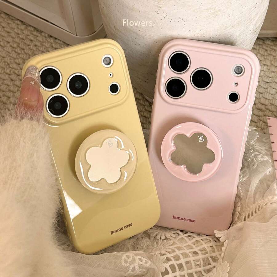 GUCADI 粉紫色小字母+粉色鏡面支架手機殼,相容於 Apple 17、15 軟殼,適用於 16 Pro Max、12、13,高美感、春季女孩風、創意、幾何、藝術、極簡、清新、小眾風格 - 淺粉色 - 查看 1