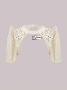 1pc Butterfly Sleeves Filipiniana Lace Cropped Top, Suitable For Festivals, Vacations, Dates, Travels, Spring/Summer - Champagne - View 1