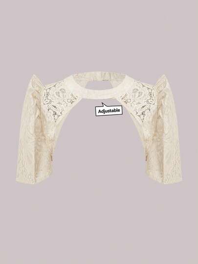 1pc Butterfly Sleeves Filipiniana Lace Cropped Top, Suitable For Festivals, Vacations, Dates, Travels, Spring/Summer