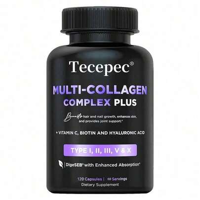 Bcuelov Multi-Collagen Complex Plus - With Vitamin C, Biotin And Hyaluronic Acid - Hair, Nail Growth, Skin And Joint Support - 120 Capsules