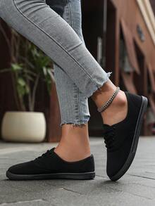 Women's Classic Black Canvas Shoes | Casual Lace-Up Sneakers | Suitable For Daily Commute, Beach Trip And Holiday Outfit - Black - View 15