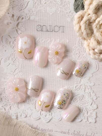 10pcs Press On Nails Almond Nails Pink Cat Eyes Golden Bow Tie Press On Nail Supplies Fake Nails Short Office DailyWear False Nails Artificial Nails Kit Includes 1sheet Adhesive Tabs &1 Pc Mini File