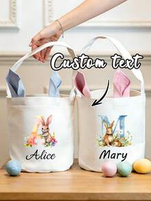 1pc Personalized Easter Party Gift Bags,Customized Easter Basket,Personalized Bunny Gift Bags,Personalized Easter Bunny Handles Burlap Easter Basket,Personalized Easter Bag,Custom Name Easter Gift Bags,Customized Easter Egg Hunt Tote,Happy Easter Gift Bags,Tote Bags Easter Basket Bags, Easter Egg Bags Perfect For The Easter Atmosphere,Festive Easter Party Bag - Multicolor - View 1