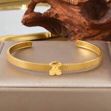 Vòng tay thép không gỉ tối giản, dễ thương, họa tiết gấu bông mạ vàng 18K, thích hợp làm quà tặng hàng ngày, dự tiệc, đi học, ngày lễ, sinh nhật cho phụ nữ và bé gái. - Vàng - Xem 2