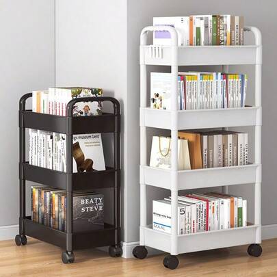 1pc 3-Tier White Storage Cart | Durable Plastic Material + 360° Swivel Wheels | Multi-Scene Storage For Kitchen/Bathroom/Bedroom, Space-Saving Basket Tray Organizer