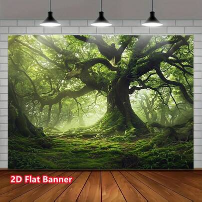 2D Flat, 2D Flat - 2D Flat, 2D Flat - 2D Flat Banner, Forest Vegetation Background, Suitable For Living Room, Bedroom, Office, Nature Themed Design, Party Photo Backdrop And Photography Studio Props