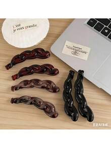 1个新款豹纹链条蓬松香蕉发爪夹，简约竖款夹子发夹，用途广泛，适合日常、居家、学校、海滩、度假、通勤、派对、节日、生日礼物、返校、户外佩戴，女孩美发造型套装，美发工具套装 - 彩色 - 查看 5
