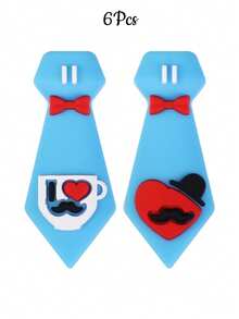 6pcs Father's Day Theme Silicone Beads, "I Love Dad" Blue Tie & Suit Shaped Beads, Creative Handmade Gift Bracelet, Keychain, Pendant Craft Supplies, DIY Jewelry Making - Multicolor - View 13