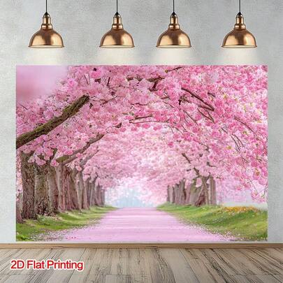 Sakura Lane Backdrop, Made Of Polyester Fabric, Ideal For Home, Yard Or Studio Use. It Is A Perfect Choice For Warm Boho-Themed And Product Display Photography Props