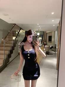 Women Short Dresses - Apricot - View 10