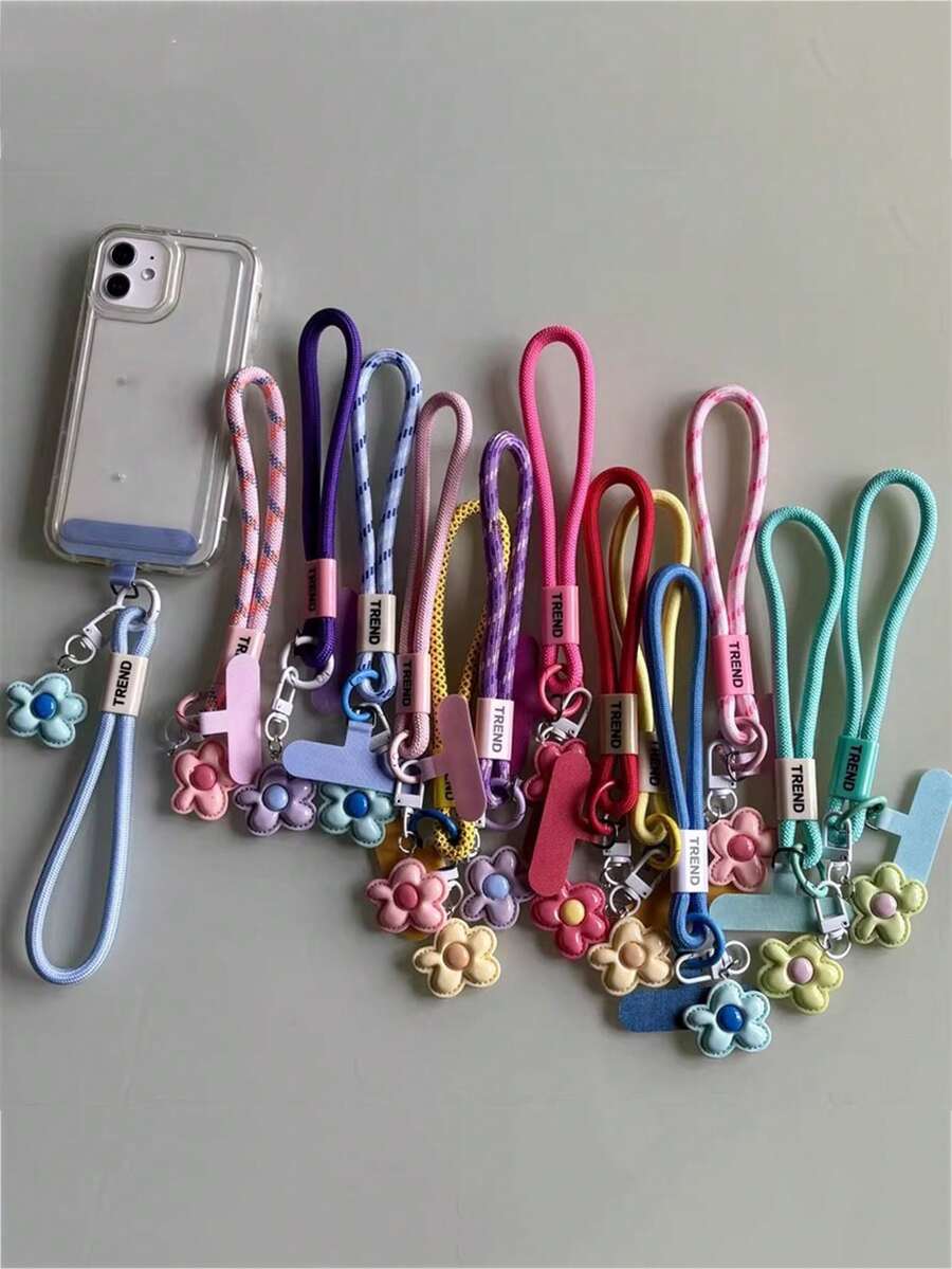 1pc Personalized English Strap Lanyard, Wrist Strap, Cute Cartoon Flower Pendant, Phone Case Charm Clip, Outdoor Travel Anti-Lost Anti-Theft, Multifunctional Unisex Wrist Chain - Multicolor - View 1