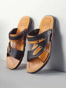 2025 New Summer Men's Leather Sandals, Outdoor/Beach Dual-Use Breathable Soft Bottom Slippers - Black - View 4