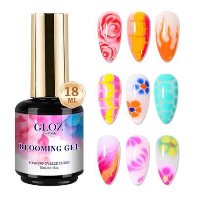 GLOZ 1PC 18ml Blooming Gel Nail Polish Clear Marble Nail Nail Art Accessories For Spreading Effects, Floral Print, Watercolor Design For Women