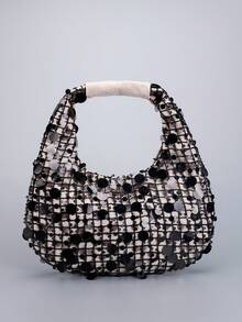 1 chiếc túi xách nữ hình trăng khuyết đính sequin thời trang, tinh tế và thanh lịch, thích hợp cho dạo chơi hàng ngày, du lịch, hẹn hò, dự tiệc, làm quà tặng ngày lễ. - màu đen - Xem 4