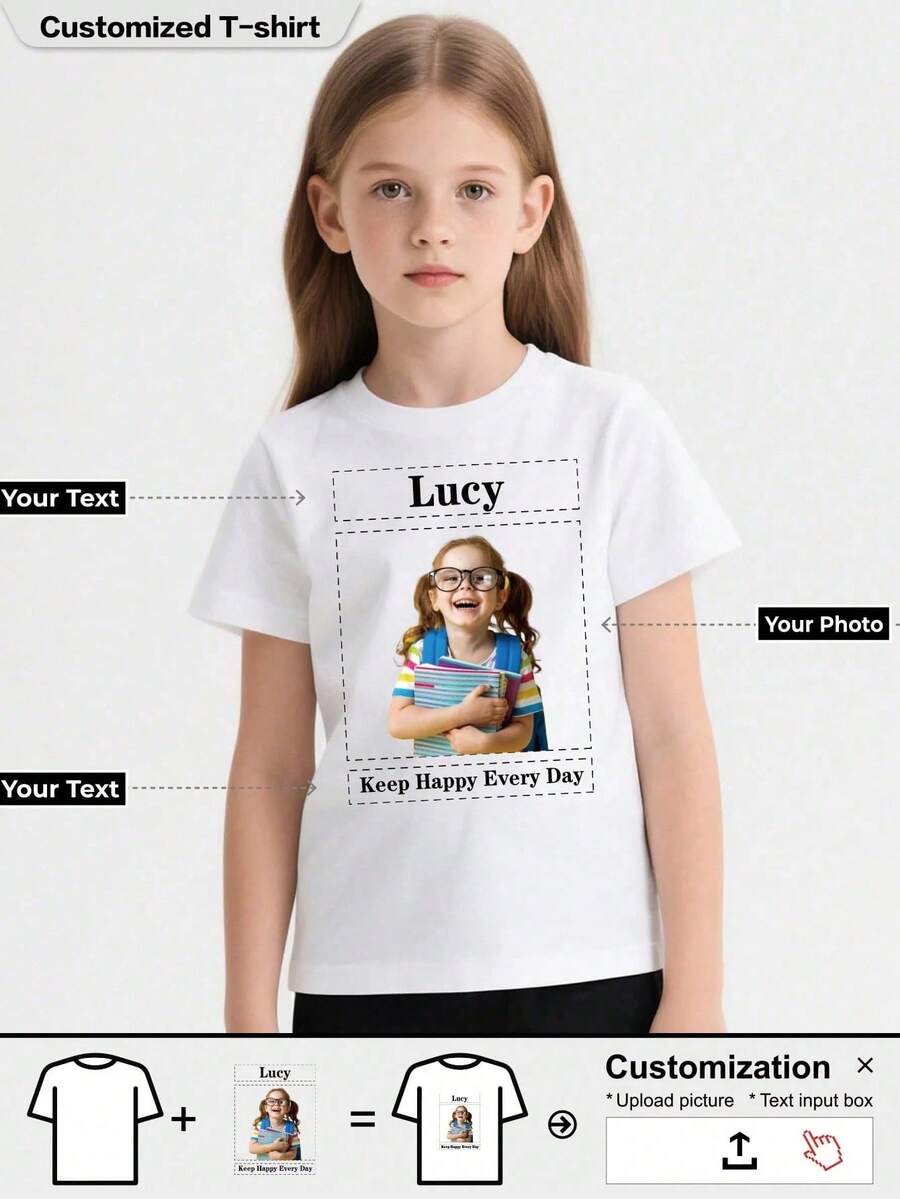 Customized Personalized T-Shirt, Girls Sport T-Shirt, Breathable, A Gift, - Add Images To Design Your Own Personalized Printed T-Shirt - White - View 1