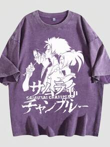 Samurai Champloo Monochrome Trio Graphic Crew Neck Top - Purple - View 1